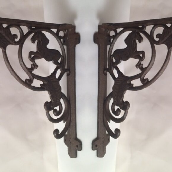 Two (2) Cast Iron Horse Corner Shelf Bracket 9 3/4" tall Home Décor 0170-15009 - Picture 2 of 16